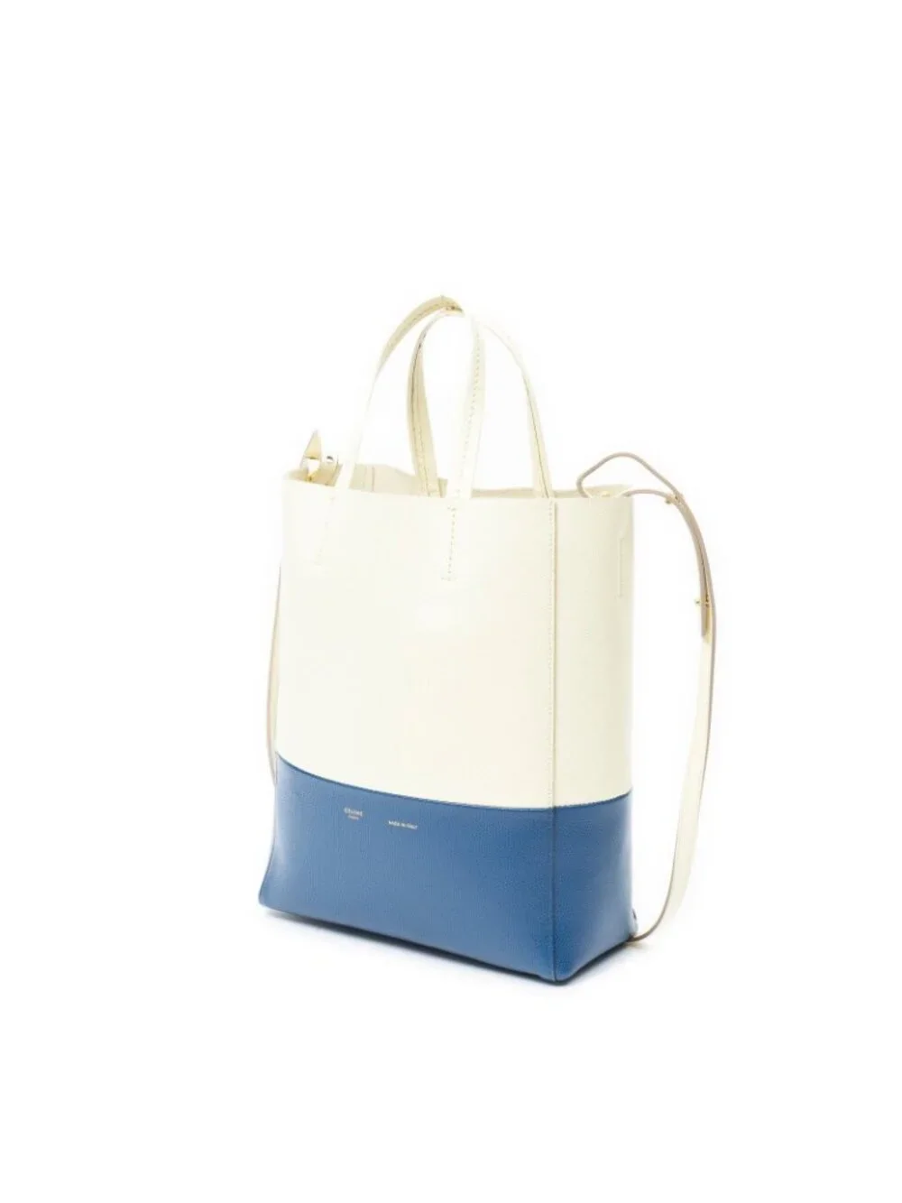 Celine Small Vertical Cabas Tote Ivory Blue Gray Leather